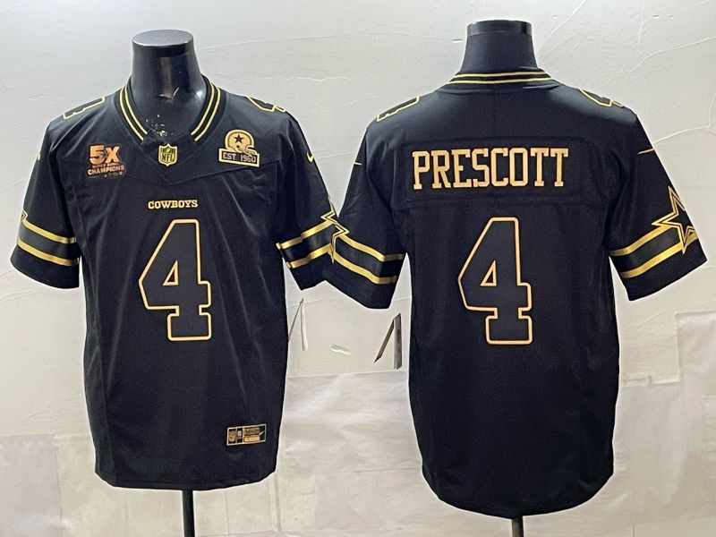 Men 2026 Dallas Cowboys #4 Prescott Black gold 6th generation Nike Limited NFL Jersey style 03